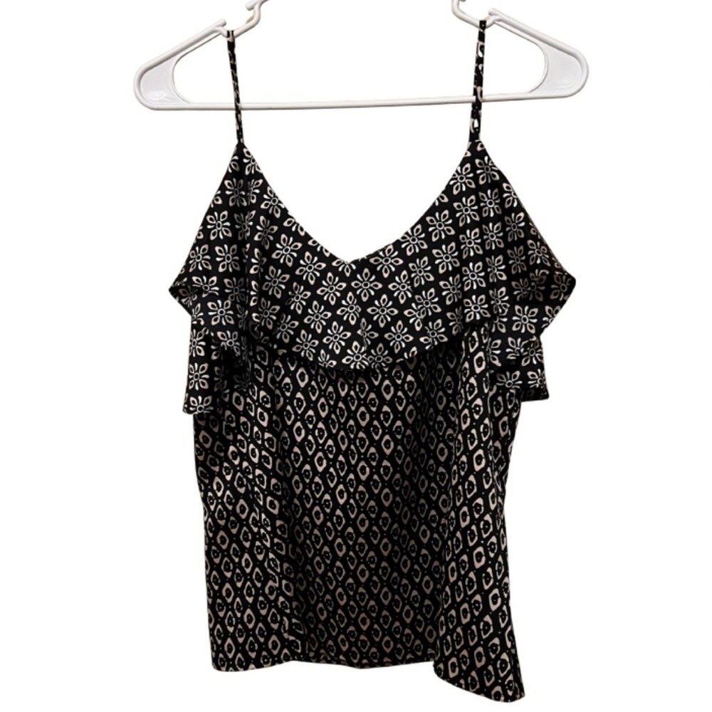 Ann Taylor Factory Black Print Ruffle Tank Top • Size Medium • NEW NO TAGS - Picture 4 of 6